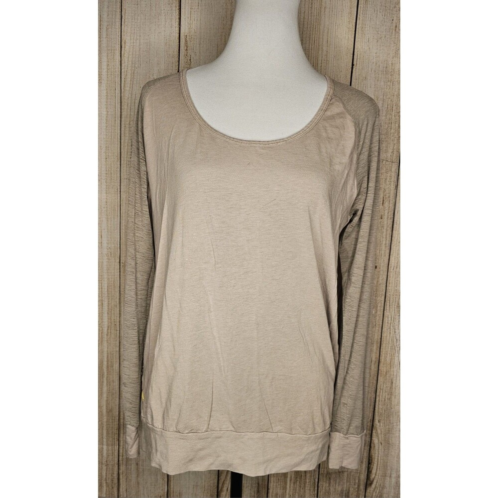 Lolë Womens Medium Long Sleeve Open Back Top Taupe Tencel Organic Cotton Stretch